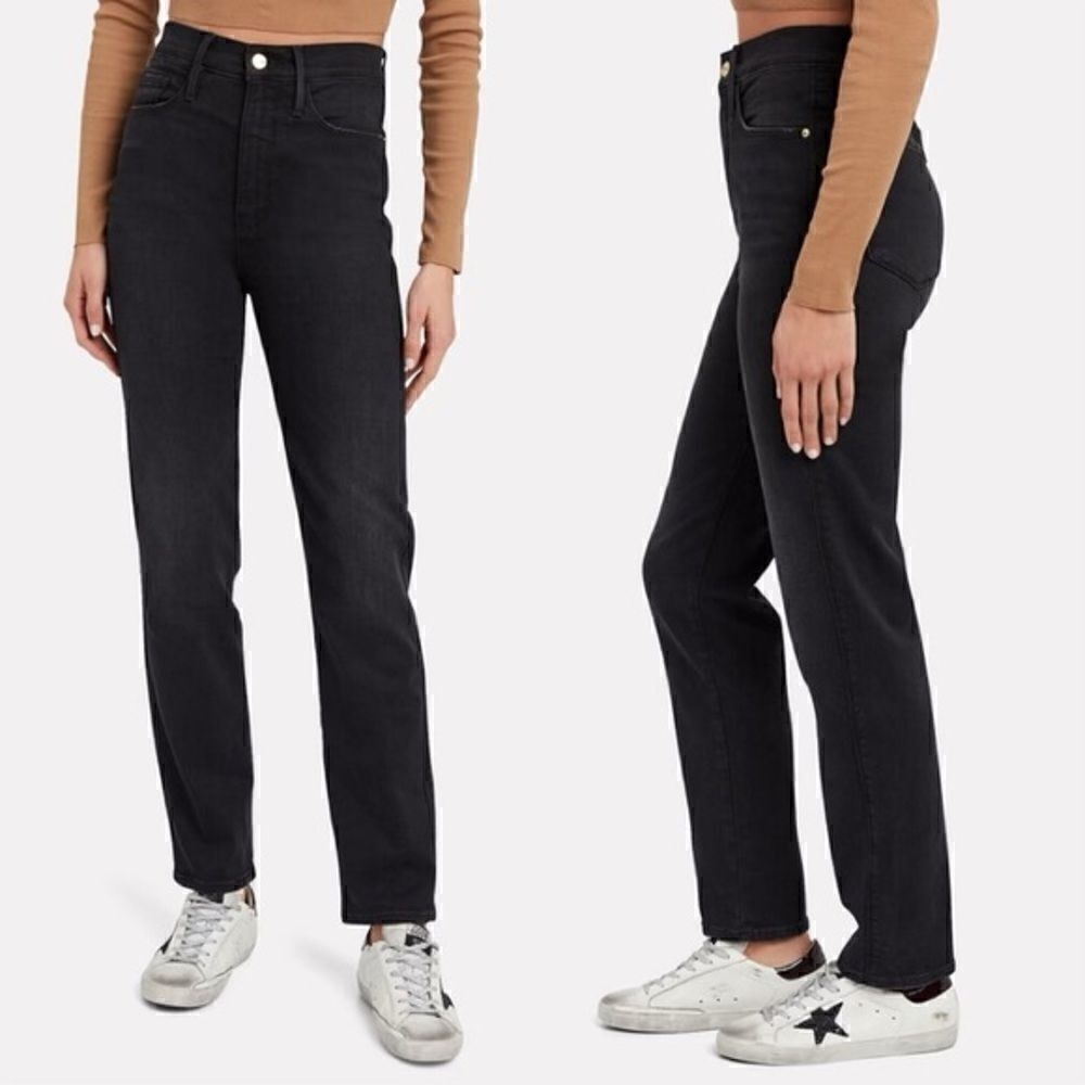 Frame Le Sylvie Bellows Black Jeans Straight Leg High Waist Size 25